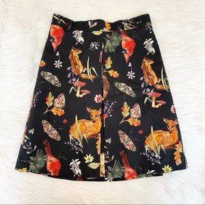 ModCloth Nature Print Skirt – Black Floral Deer & Foxes – Size M